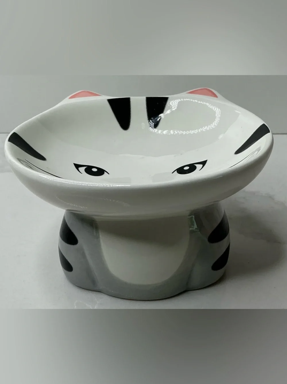 Spectrum Designz Cat Bowl Elevated Pedestal Ceramic Cat Face Bowl New
